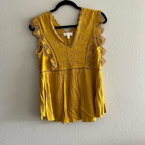 Adiva Yellow Flutter Sleeve Ruffled Blouse